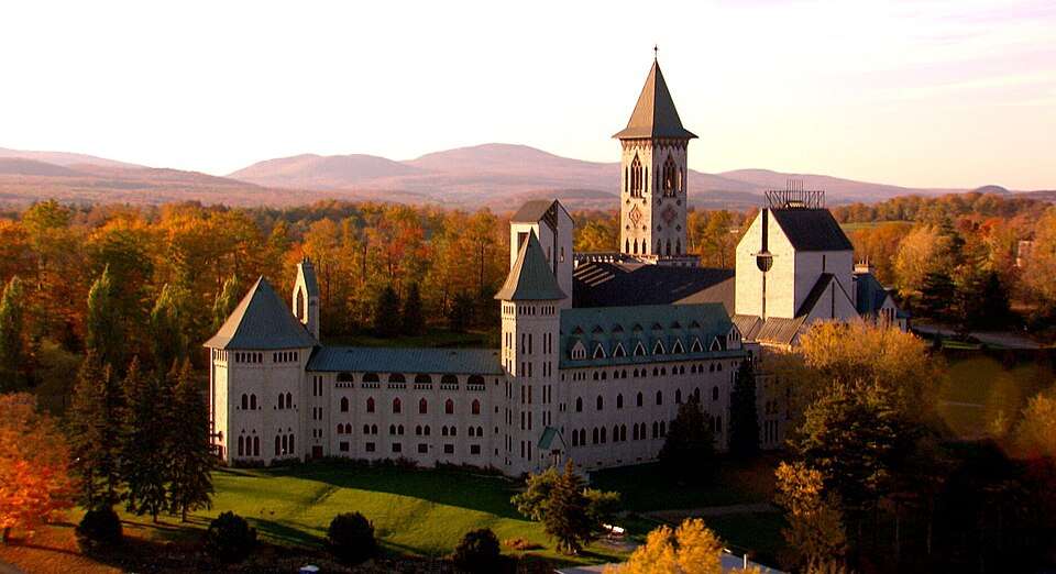 The abbey of Saint-Benoît-du-Lac in autumn, Eastern Townships